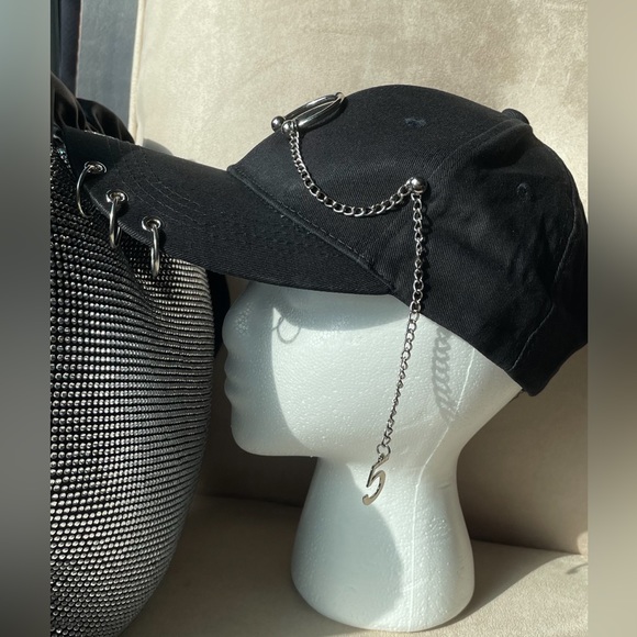 💚💚 Chain & Piercings Ball Cap with silver piercings and hanging chain. - Picture 6 of 10